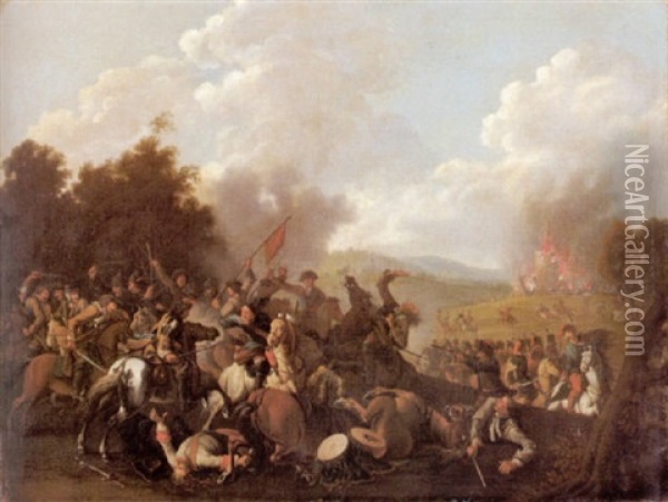 Darstellung Eines Schlachtengeschehens Auf Verschiedenen Erzahlebenen Oil Painting - Georg Philipp Rugendas the Elder