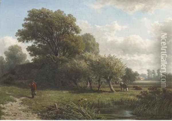 A Traveller In A Wooded Summer Landscape Oil Painting - Adrianus van Everdingen