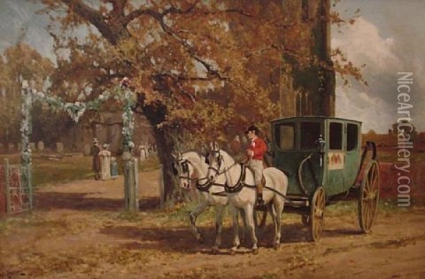 Carraige Awaiting The Wedding Party Oil Painting - Arthur William Redgate