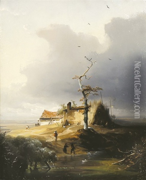 Niederrheinische Landschaft Oil Painting - Caspar Johann Nepomuk Scheuren