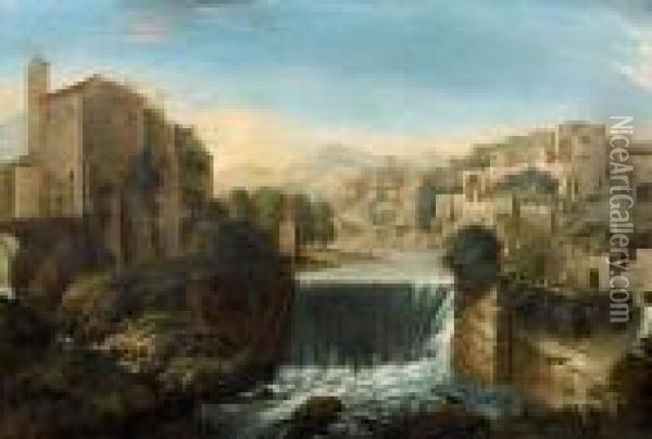 The Aniene Waterfall, Tivoli Oil Painting - Paolo Anesi
