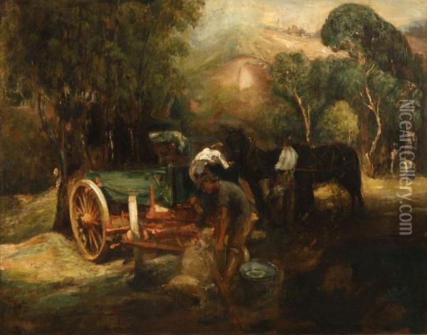 Ranchers In The Arroyo Seco Oil Painting - Jean Mannheim