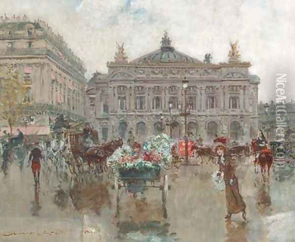 Les marchandes de fleurs de la Place de l'Opera Oil Painting - Georges Stein