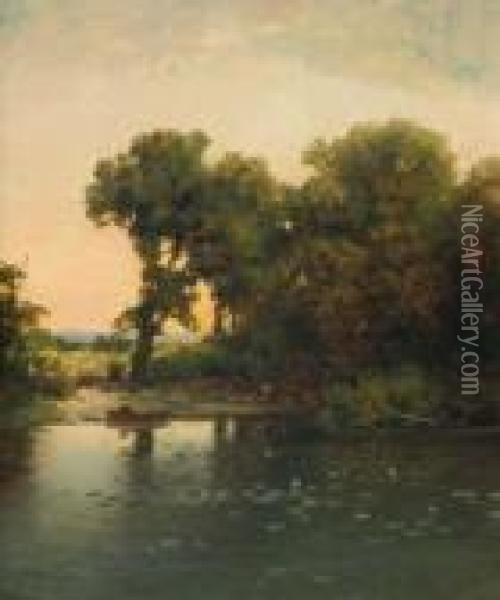 ''near Saratoga'' Oil Painting - Lemuel Maynard Wiles