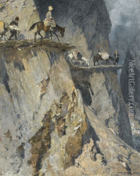 Schwindliger Reitweg In Dagestan Oil Painting - Karl Max Tilke