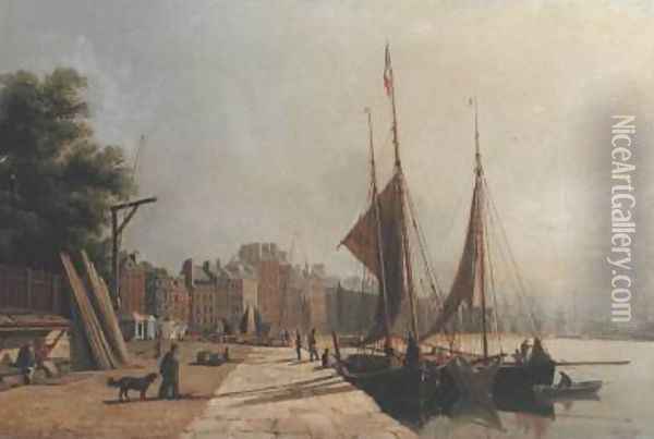Early Morning Quayside Le Havre 1853 Oil Painting - Antoine Leon Morel-Fatio
