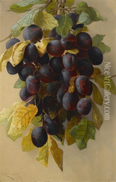 A Still Life With Plums Oil Painting - Edwin Deakin