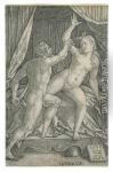 Tarquin And Lucretia. Oil Painting - Heinrich Aldegrever