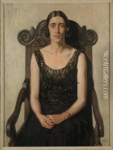 Portrait Of A Lady Seated On A Chair Oil Painting - Ernest Stephen Lumsden