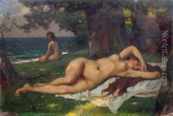 Femme Nu Eau Bord De L'eau Oil Painting - Wilhelm Menzler Casel