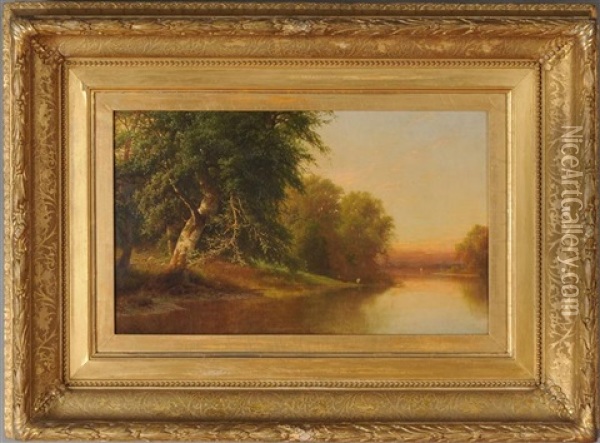 Riverbank At Sunset Oil Painting - William Mason Brown