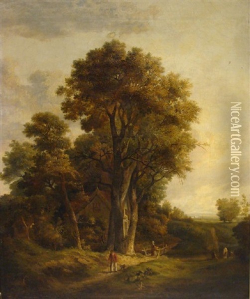 Figures On A Path Near A Country Home Oil Painting - John Berney Crome