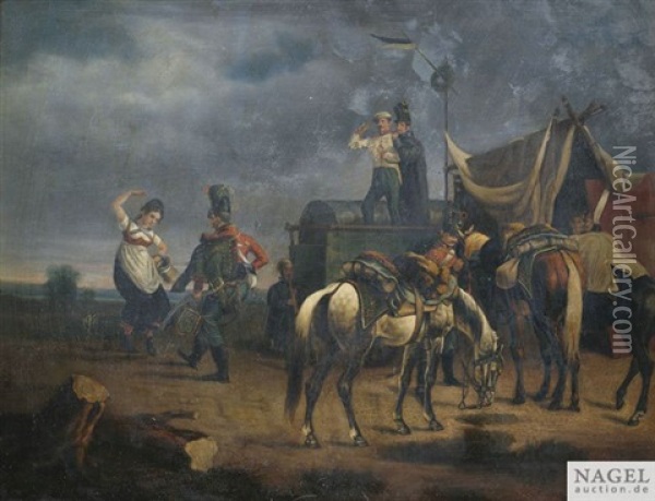 Soldaten Vergnugen Sich An Einem Marketenderzelt Oil Painting - Johann Baptist Pflug