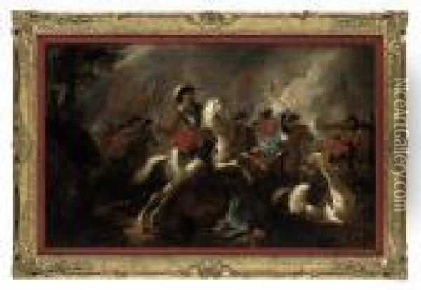 A Cavalry Skirmish Oil Painting - Jan Wyck