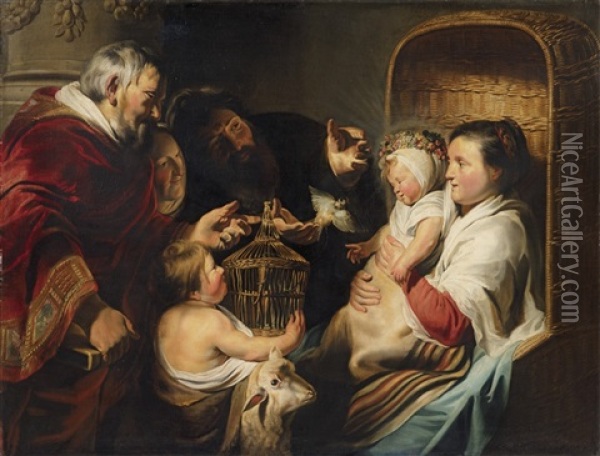 The Holy Family With The Infant Saint John And His Parents Oil Painting - Jacob Jordaens