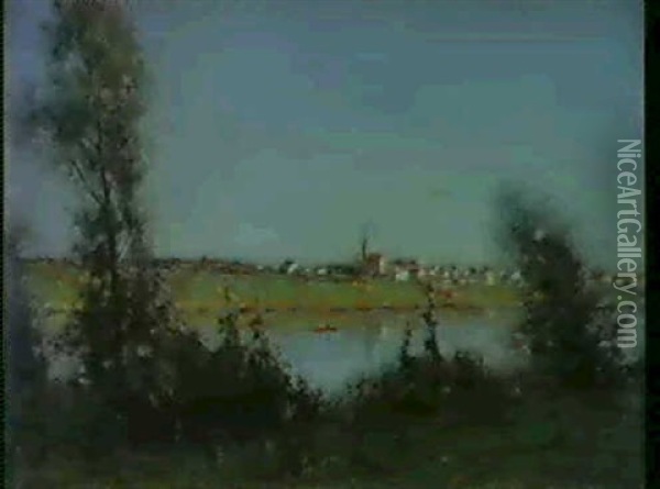 Flodlandskap Fran Sartrouville Oil Painting - Per Ekstroem