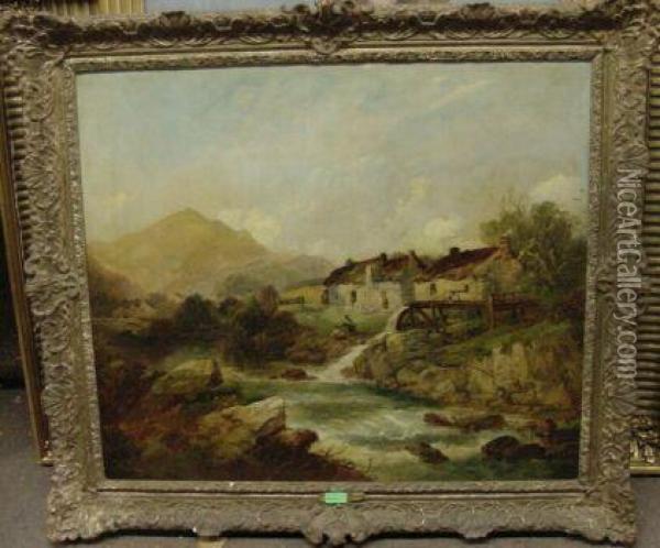 Mill Stream In The Scottish Highlands Oil Painting - Joseph Horlor
