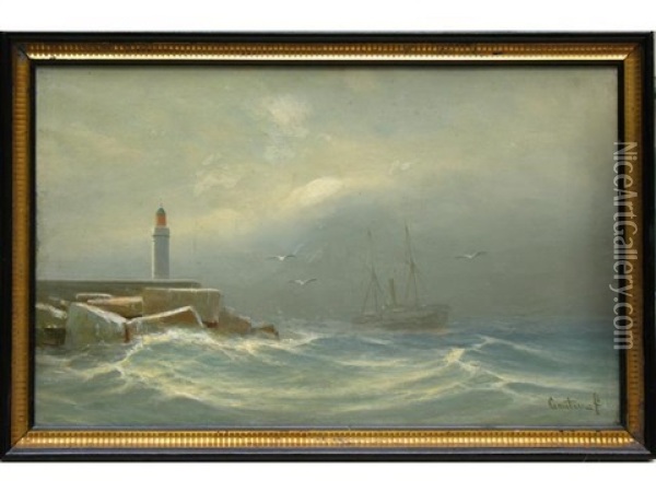 Pecheur Et Entree De Port (pair) Oil Painting - Francois Gautier