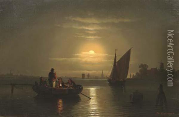 Fishing By Moonlight Oil Painting - Theodor Genenger