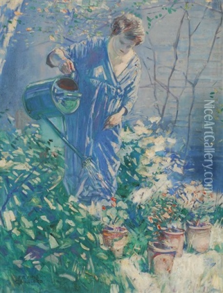Femme A L'arrosoir Oil Painting - Franz (Bernard) Gailliard