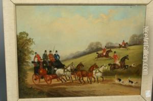 Hunt Passing Coach Oil Painting - P.H. Ridout