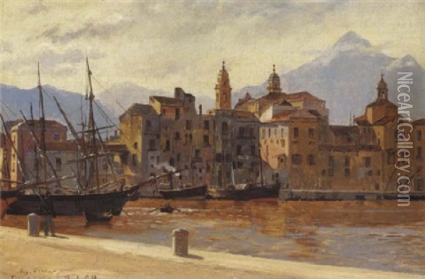 Havneparti I Palermo Oil Painting - August Fischer