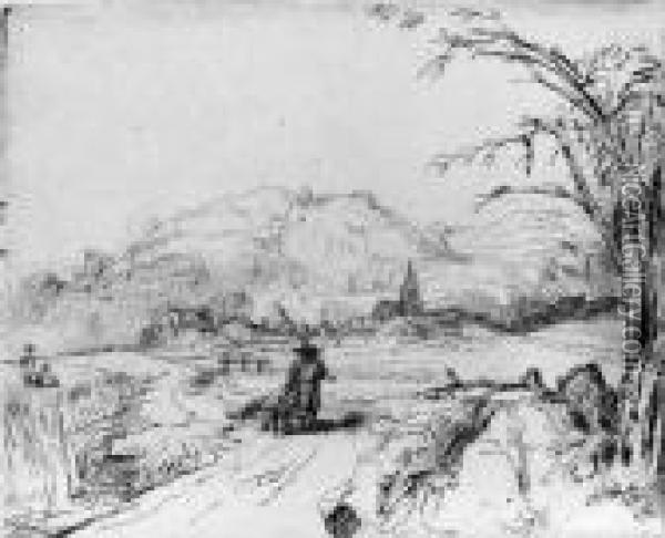 Landscape With Sportsman And Dog (b., Holl. 211; H. 265) Oil Painting - Rembrandt Van Rijn