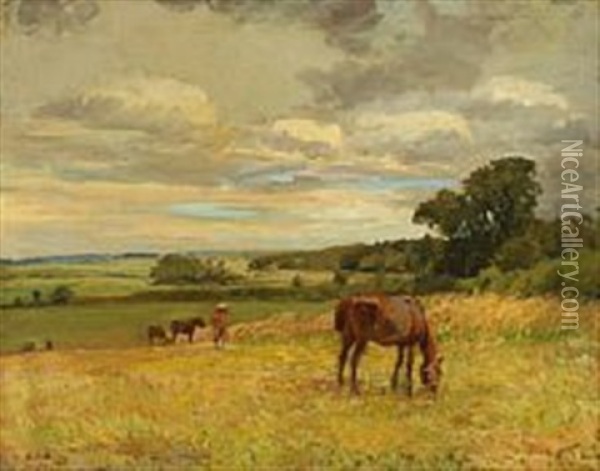 Heste Paa En Mark, Bjerreskov Oil Painting - Gerhard Lichtenberg Blom