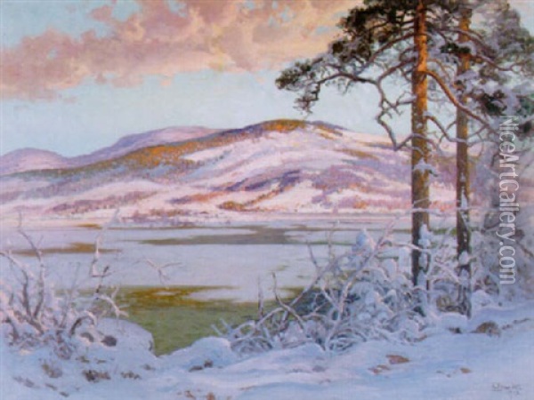 Norrlandskt Sjolandskap, Solig Vinterdag Oil Painting - Carl Brandt
