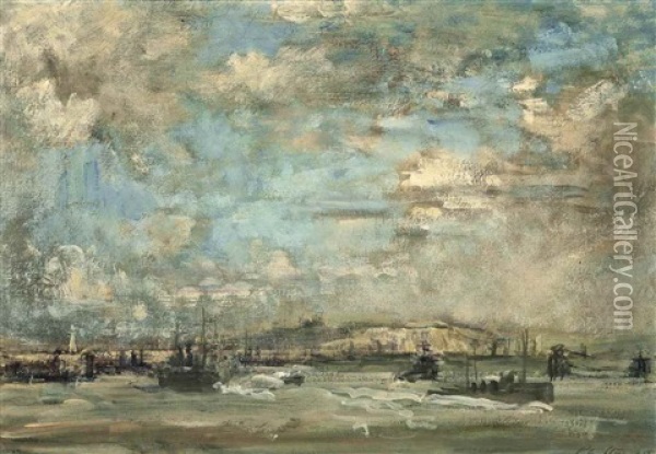 Dover Harbour And Castle Oil Painting - Philip Wilson Steer