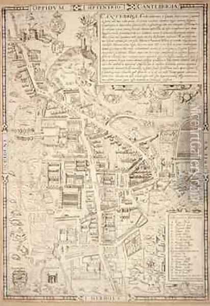 Map of Cambridge from Caius Historia Cantabrigensis Academia Oil Painting - Richard Lyne