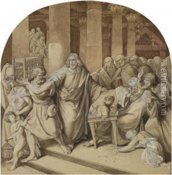 Christus Vertreibt Diehandler Aus Dem Tempel Oil Painting - Friedrich Wilhelm von Schadow
