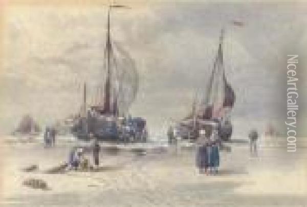 Dutch Pincks On The Beach At Scheveningen Oil Painting - William Edwards Croxford