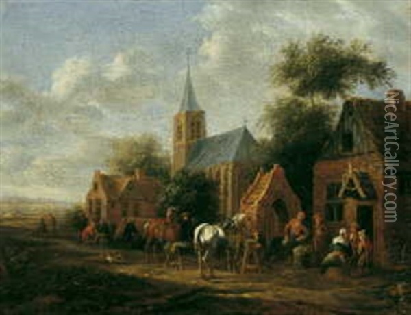 Pferde Vor Der Schanke Oil Painting - Cornelisz van Essen