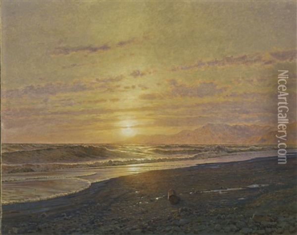 Soleil Couchant Sur La Mer (bordighera) Oil Painting - Jean-Baptiste-Arthur Calame