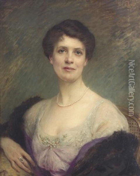 Portrat Einer Dame Mit Perlenkette Oil Painting - Charles Amable Lenoir