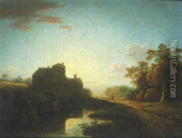 River Landscape With Watermill Oil Painting - Sebastian Pether