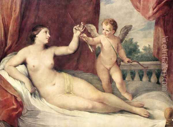 Reclining Venus with Cupid c. 1639 Oil Painting - Guido Reni