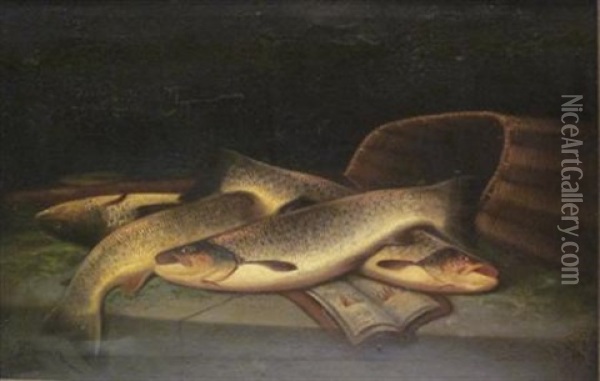 River Trout Oil Painting - John Bucknell Russell