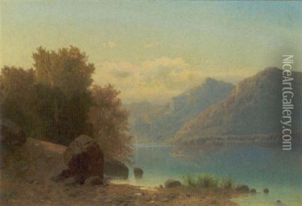 Sommerlandskab Med Robad Pa En Bjergso Oil Painting - Adolf Chwala