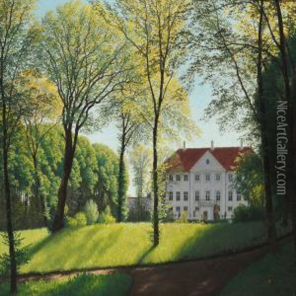 Summer Day In The Park A Danish Manor Oil Painting - Niels Skovgaard