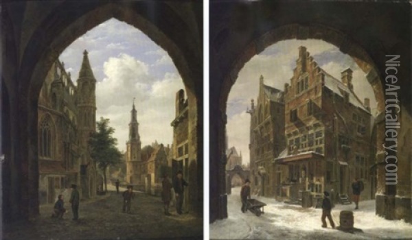 Une Porte De Brunswick Sous La Neige Oil Painting - Bartholomeus Johannes Van Hove