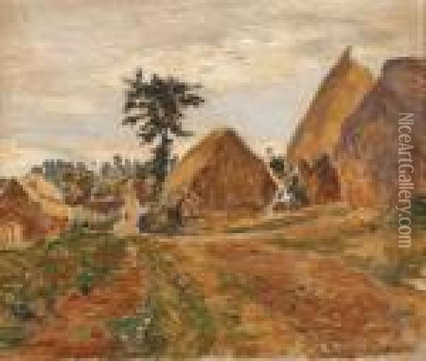 Les Meules A L'entree Du Village Oil Painting - Etienne Adolphe Moreau-Nelaton