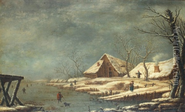 Vinterlandskap Med Skridskoakare Oil Painting - Benedictus Nicolaus Wichmann
