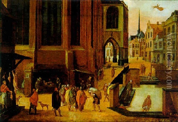 Ansicht Des Aachener Stadtprospekts Mit Dom Und Munsterplatz Und Vielen Figuren Oil Painting - Hendrick van Steenwyck the Elder
