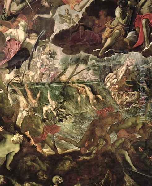 The Last Judgement, detail of the damned in the River Styx and Charons boat full of passengers, before 1562 Oil Painting - Domenico Tintoretto