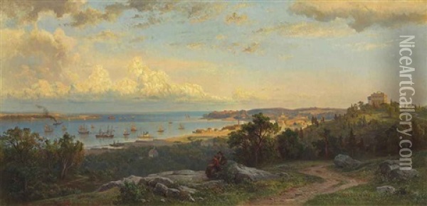 View Of The Narrows From Brighton Heights, Staten Island Oil Painting - Hermann Fuechsel