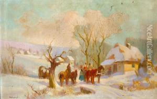 Teli Falu Oil Painting - Istvan Burchard-Belavary
