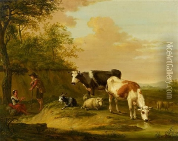 Hirten Mit Dem Vieh Auf Der Weide Oil Painting - Hendrik van de Sande Bakhuyzen