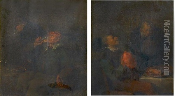 Buveur Et Fumeur Dans Un Interieur (pair) Oil Painting - Egbert van Heemskerck the Elder